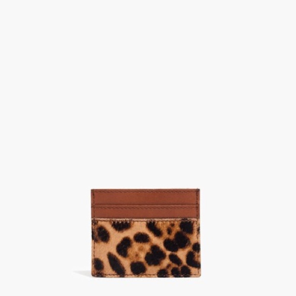 NEW Madewell Leather Card Case in Leopard Calf Hair in truffle multi
